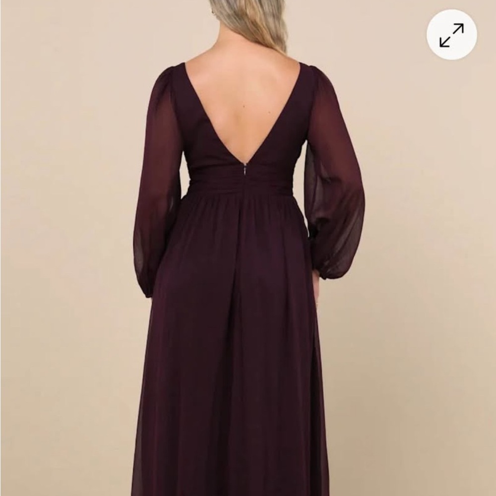 Lulu's Deep V-Neck Plum Long Sleeve Dress - Picture 2 of 7